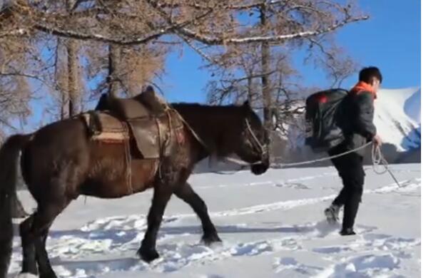 硬核送快递！新疆快递员雪地骑马送快递 网友：难怪不包邮