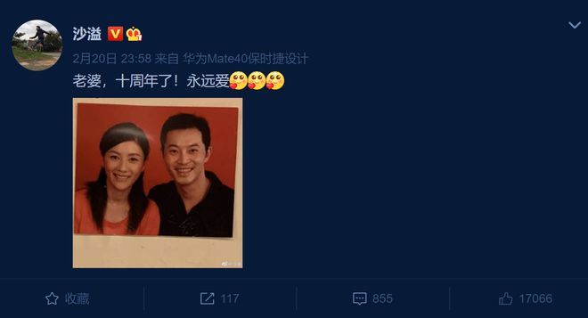 狗粮撒一地！沙溢晒与胡可结婚照庆十周年