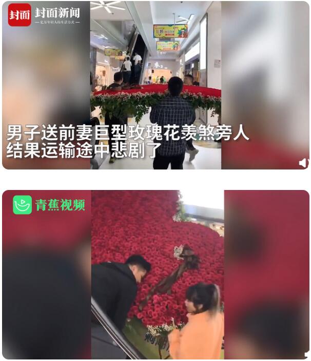 送女友的巨型玫瑰心碎一地，现场发生了什么？