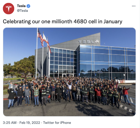 特斯拉宣布已生产100万块4680电池，新品将推升锂电材料需求井喷
