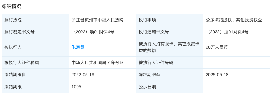 网红女主播雪梨成被执行人，冻结权益数额90万元为期三年