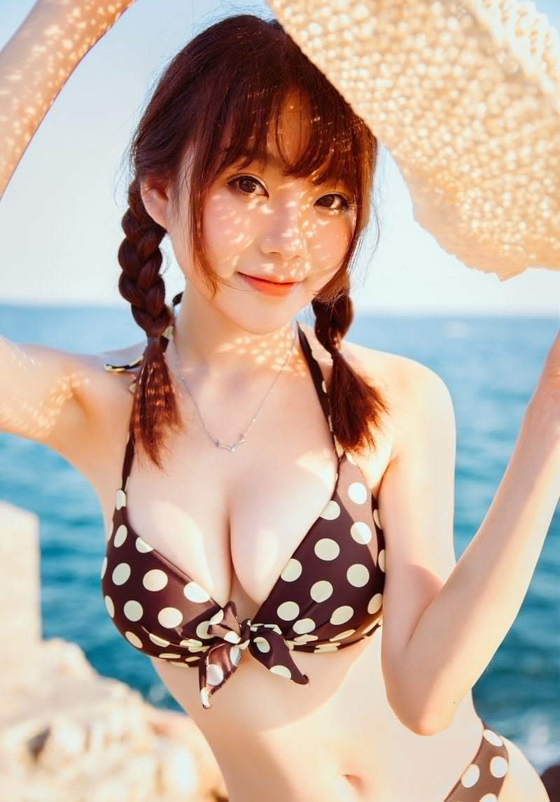 诱人大胸泳装双麻花辫00后美女风韵阳光比基尼写真