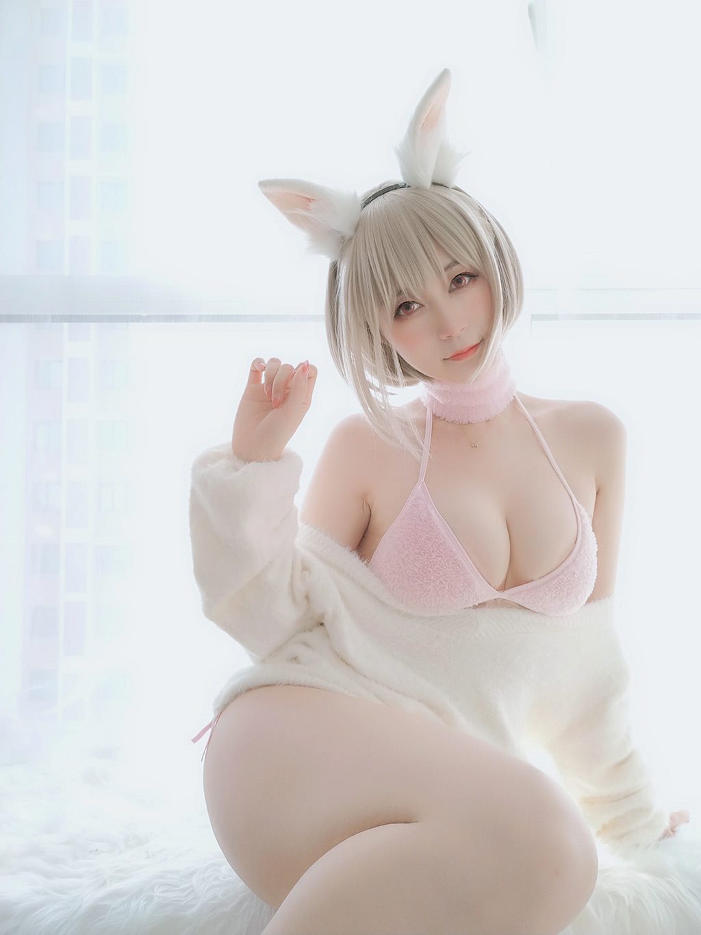 性感少女白银81白色毛衣加粉色内衣性感私房写真集