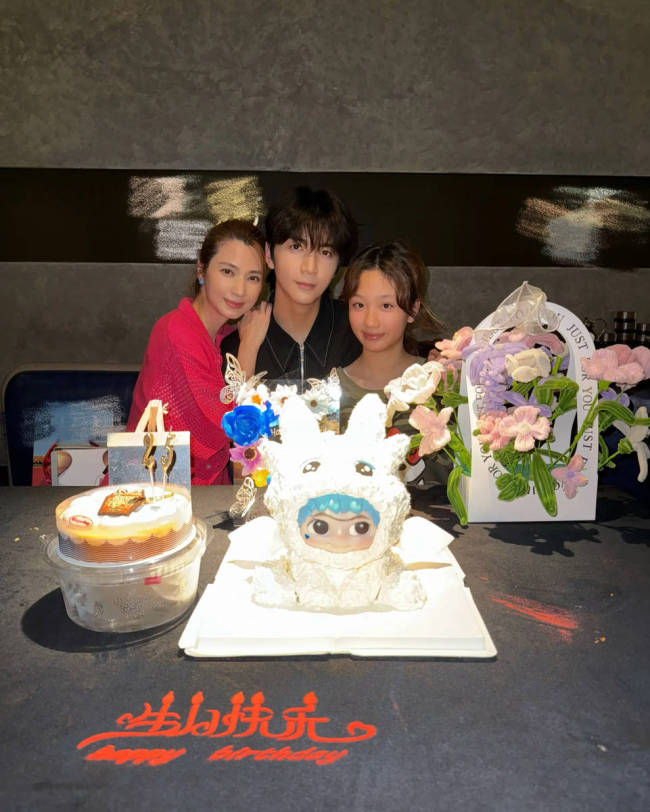 洪欣晒照为儿子张镐濂庆生 母子俩依偎似姐弟