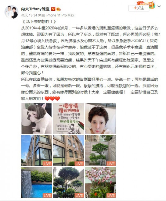 【最新】向太心梗康复出院晒超重滤镜自拍 ICU全队人待命在手术房旁