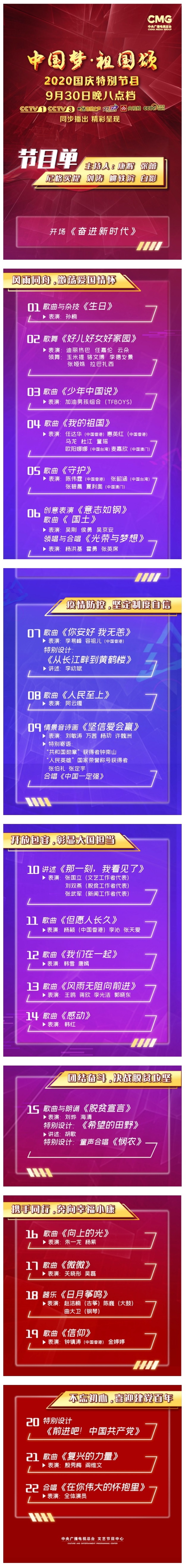 【吃瓜围观】央视国庆晚会节目单 你pick哪一位？