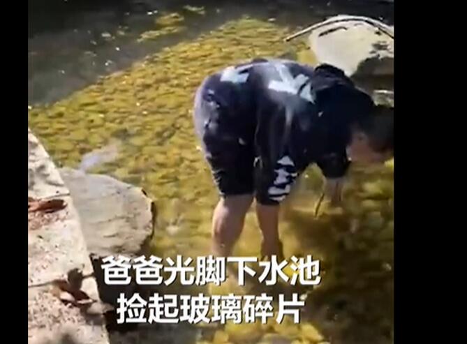 点赞！爸爸赤脚下水捞宝宝扔的玻璃渣：让儿子学会承担责任