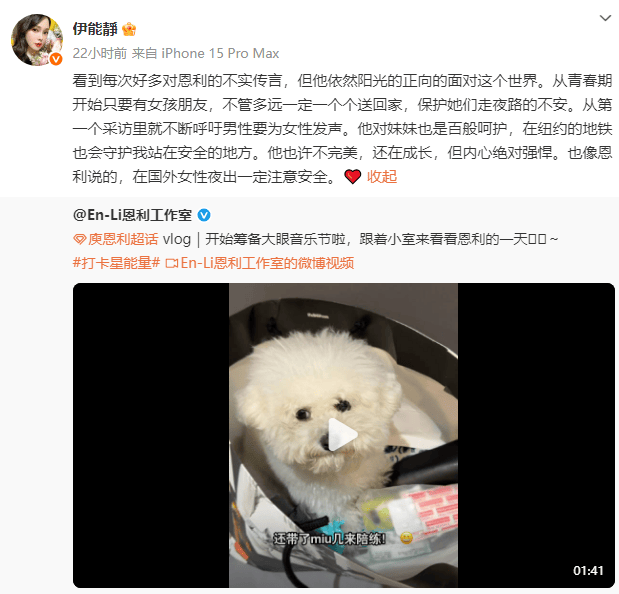 伊能静发文力挺儿子恩利:他内心绝对强悍